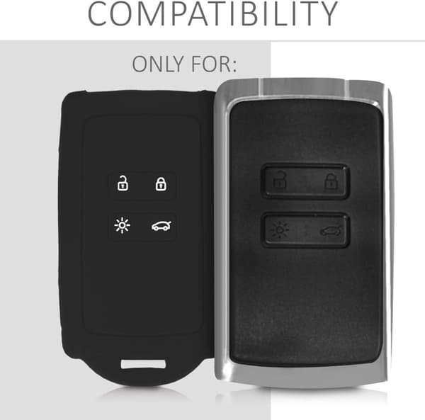 Svart bilnøkkel-tilbehør kompatibel med Renault Smart Key 4 knapper