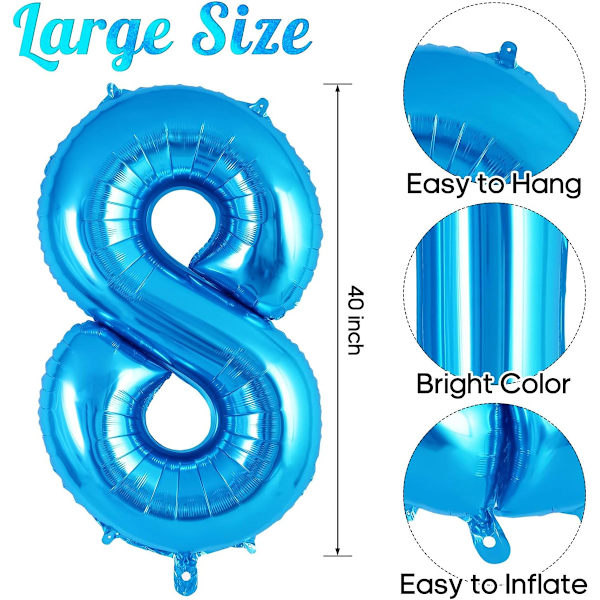 40in Nummer 0-9 Folie Stora Helium Ballonger för Bröllop Födelsedagsfest Dekoration(Blå 8)