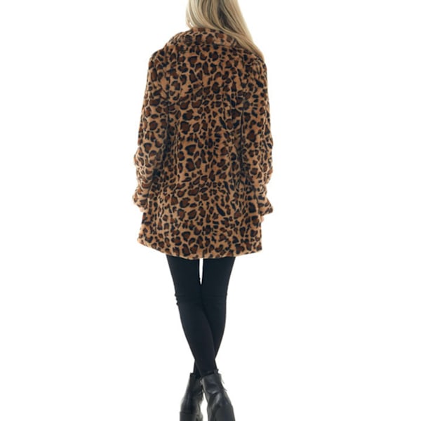 Damejakke Mode Løstsiddende Blød Behagelig Efterår Vinter Langærmet Yderbeklædning Frakke med Lommer Leopardprint XXL