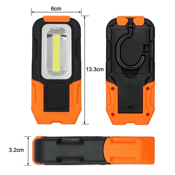 Portabel arbetslampa med dubbla LED-ljusstyrkor, vridbar krok med COB-teknik, vattentålig IP54, uppladdningsbart litiumjonbatteri för camping, fiske,