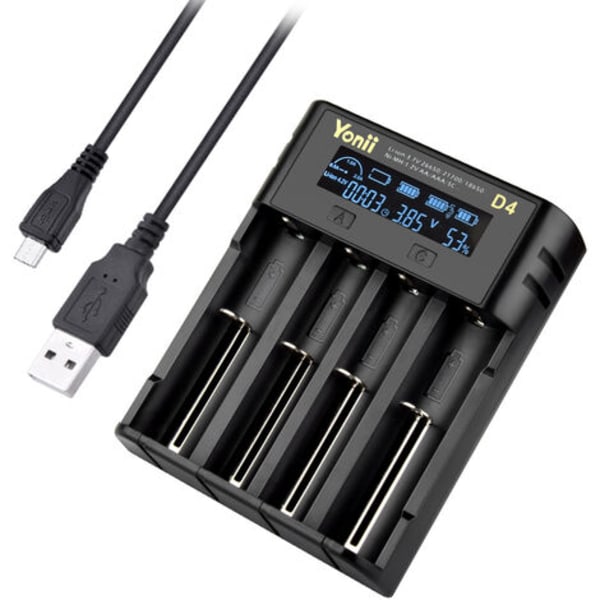 18650 Laddare Batterier 4 Slot Automatisk med Laddningsdisplay LCD-läge för Li-ION Ni-MH Ni-CD AA AAA AAAA C 22650 18490 18350 RCR123 (Batterierna ingår ej)