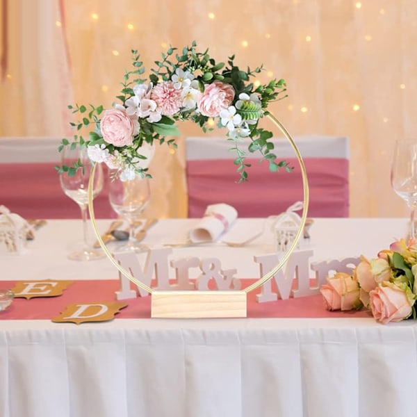 Elegant Design Blomsterbåge Mittpunkt Med Robust Träbas, Mångsidiga Dekorations Metallbågar För Bröllopsfest Babyshower Jul Heminredning,