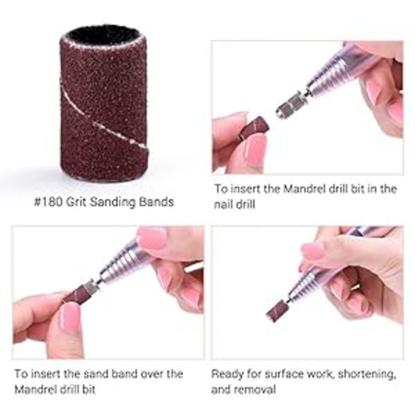 100 st slipband för naglar, professionell manikyr, 180 grit, elektrisk fil, slipbandset, passar utmärkt till nagelborrmaskiner som arbetar på akrylnaglar
