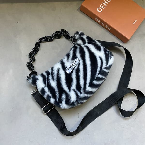 INS Mode Kvinder Zebra Mini Skuldertasker Vinter Plys Armhule
