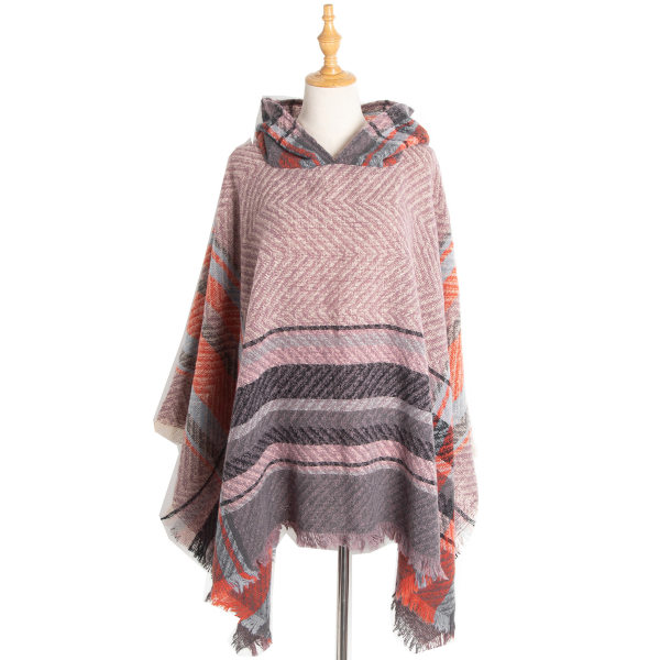 Dame Plaid Hetteskjerf Kappe Teppe Poncho Hetteskjerf