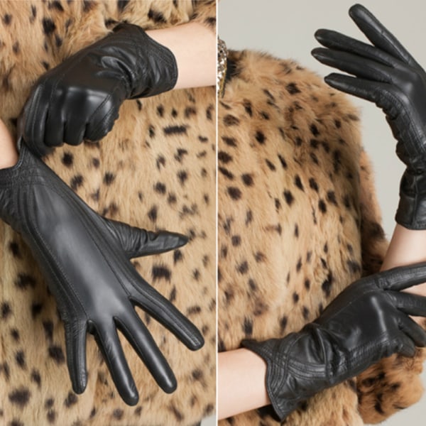 Dammode Vinter Varma Handskar Lammskin Läder Handgjorda Curv