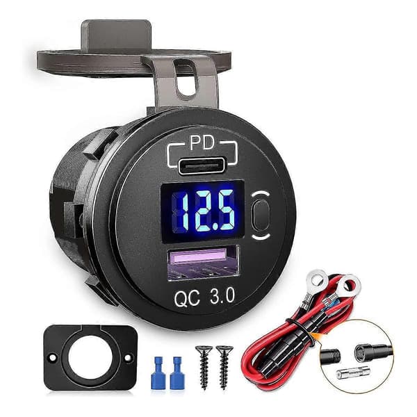 Bil USB-lader Hurtiglading Qc 3.0 & Pd USB-lader Socket Adapter Med Bryter Voltmeter For Lastebil