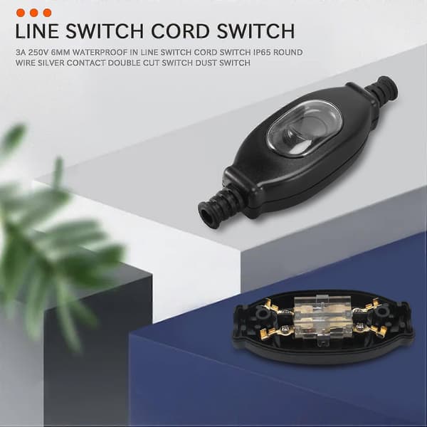 3a 250v 6mm Vandtæt Inline Afbryder Ledningsafbryder Ip65 Rund Ledning Sølv Kontakt Dobbelt Afbryder D