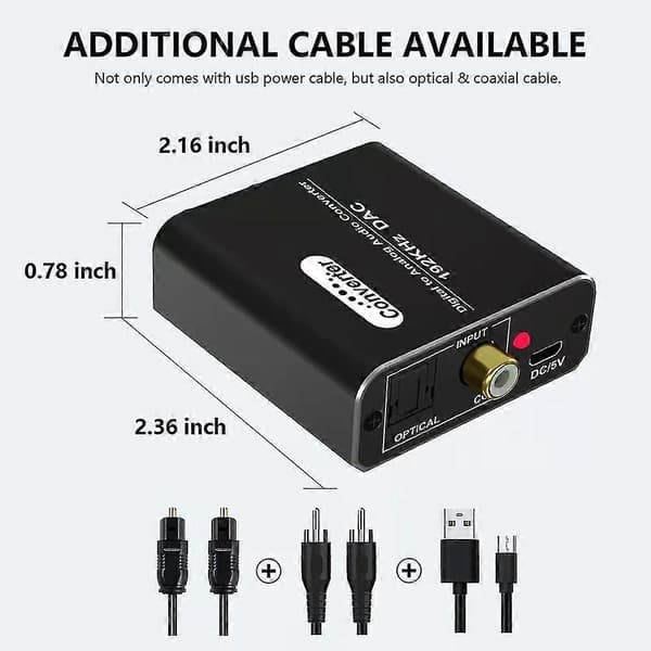 Optisk til RCA-konverter, digital til analog lydkonverter 192 kHz, DAC-lydkonverter for TV DVD B