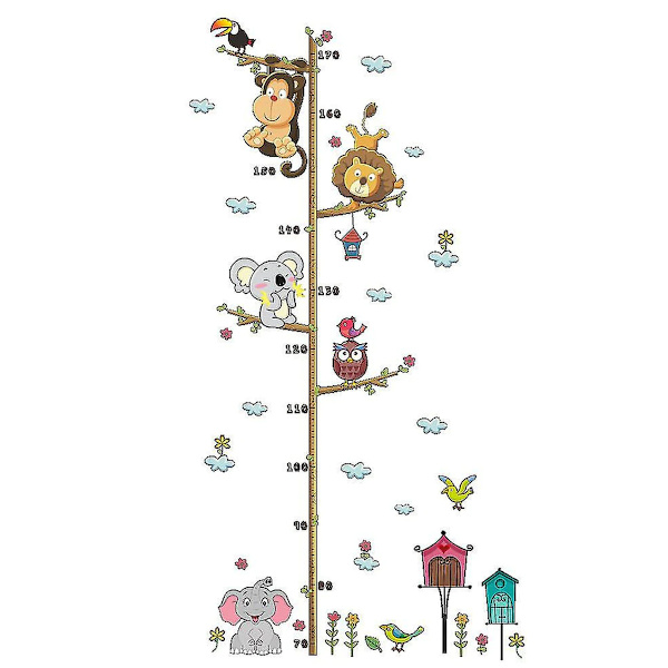 Barnväggdekaler tecknad elefant lejon zoo höjd klistermärke avtagbar väggdekal tillväxtdiagram handtag linjal väggdiagram vägg