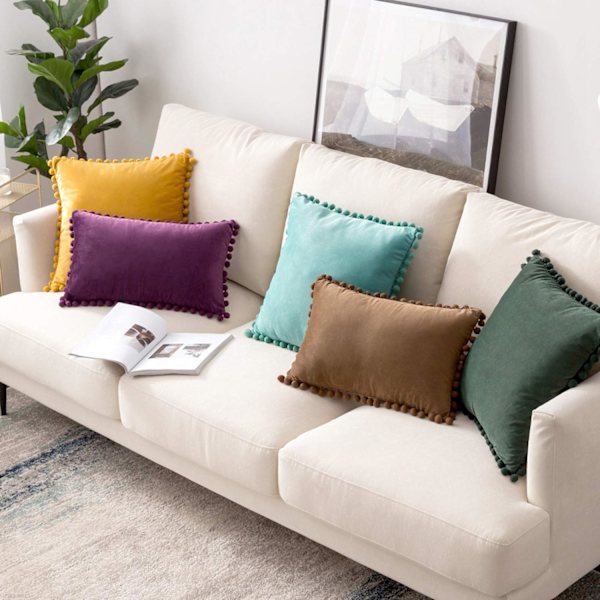2 kpl Sametinen Tyynynpäällinen Pompom-Koristeella