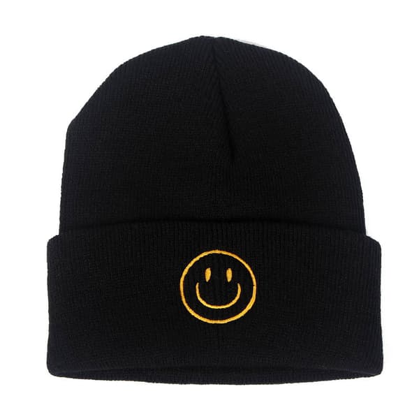 Sort hue til mænd, smileys broderet akryl blød vinterhue