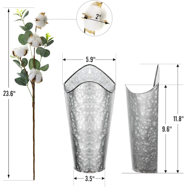 Galvaniserte veggplanter 2 sett metall hengende vase for landlig stil