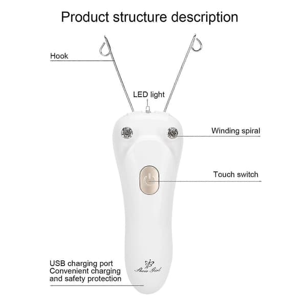 USB-laddningsbar elektrisk epilator med bomullstråd för ansikte och kropp, guld