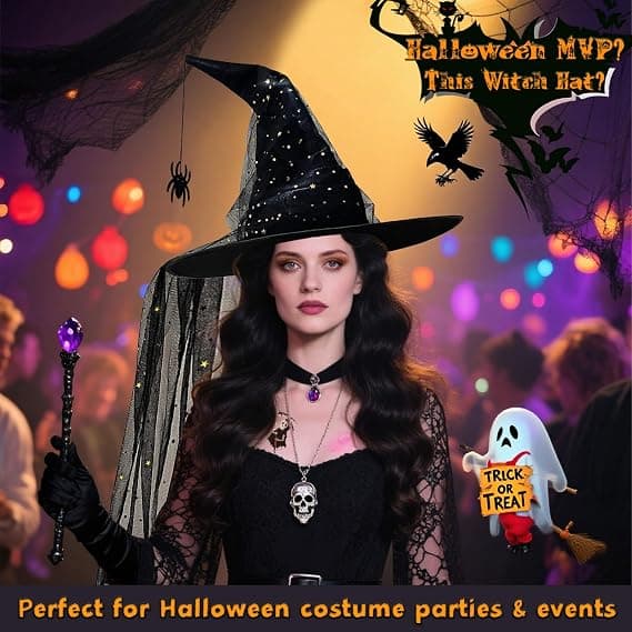 Halloween COS Trollmann/Heksehatt, Maskeradeball og Rollespillfester, Edderkoppanheng og Stjerne Tyll Heksehatt