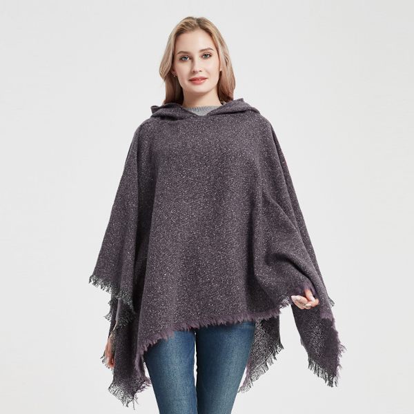 Kvinnors Rutig Huva Kåpa Sjal Filt Poncho Hoodie Kåpa