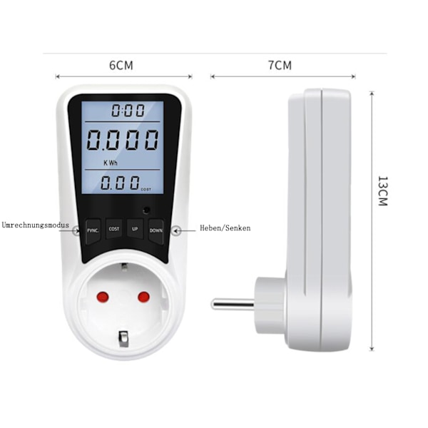 Koldioxidmedveten energimätare, digital monitor för energibesparingar, noggrann spårning av spänningsfrekvens, bakgrundsbelyst display, överbelastningsskydd för