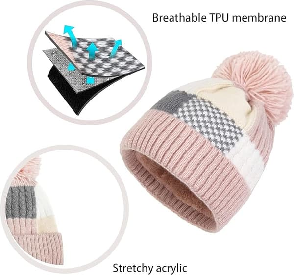 Pink Hue Strikkede Huer til Kvinder med Pompom - Vintervarme