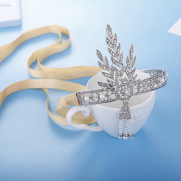 Bröllopstiara med strassblad för brudar, diadem