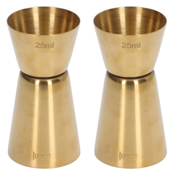 2 stk Dobbelt Hoved Cocktail Jigger Rustfrit Stål Guld Vin Jigger Bar Målebeger til Restaurant Fest, 25/50ml