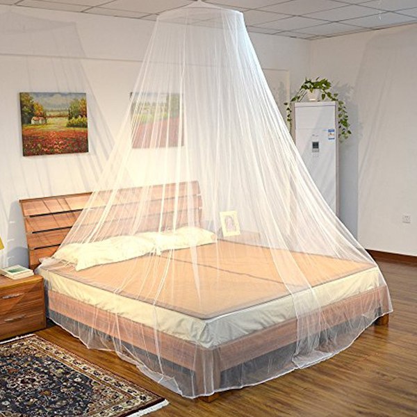 Prinsesse Senghimmel Net Myggenet Rundt Blonder Kuppel til Twin Full og Queen Size Senge Spjæl med Jumbo Swag Krog (Hvid)