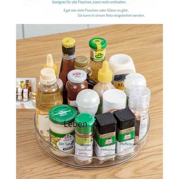 Lazy Susan Organizer för köksskafferi, kylskåp, skåp, Premiumkvalitetsplast, Klar Lazy Susan, Runda släta kanter för säkerhet, 360° roterande