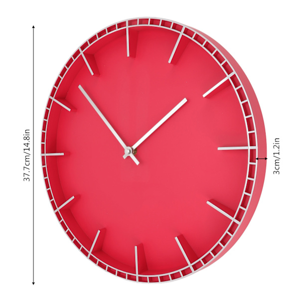 Väggklocka Tyst Förhindrar Ticking Lättläst Innovativ Modern Rund Väggklocka för Hemmakontor Kök Sovrum 5686 Silver med Röd (37,7x3cm /