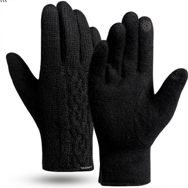 Strikkede vinterhandsker, unisex, touchscreen, elastiske, vindafvisende, sort, one size
