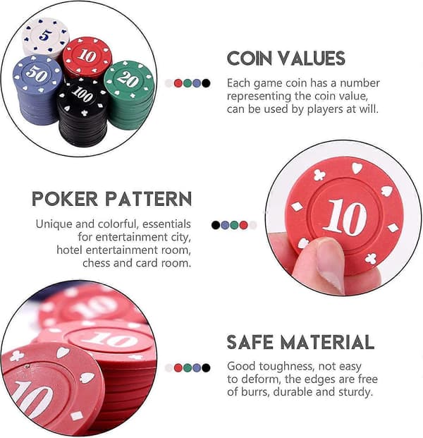 Sæt med 100 plastik-pokerspil-jetoner - Spillebrikker til børn (uden opbevaringsboks)