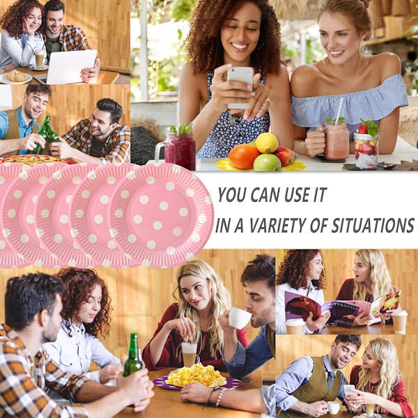 10 stk. Festtilbehør 7 tommer prikket papbakke kageplade engangs grillplade (Pink)