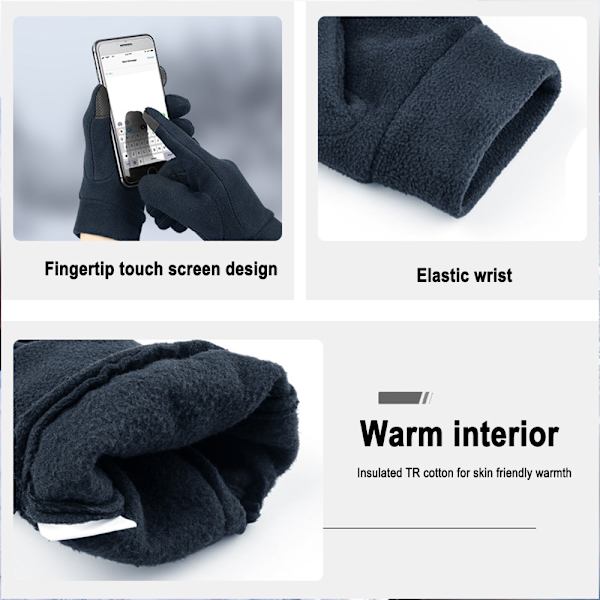 Mørkeblå handsker Herre- og dame efterårs- og vinterhandsker Udendørs termiske handsker Mobiltelefon touch screen handsker