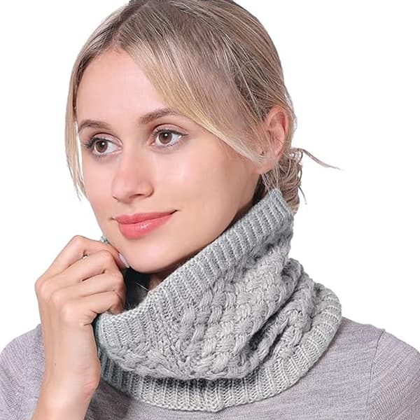 Vinterstrikket evighetsskjerf med polarfleece halsvarmer for barn, jenter/gutter gray