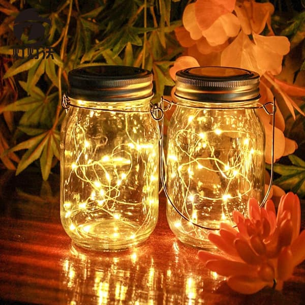 Solcellehavelys - Vandafvisende Solcelle Glaslanterne Mason Jar Udendørs