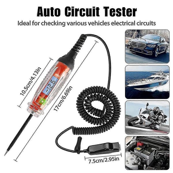 Automotive Test Light 3-60v Dc Digital Lys Tester Med Voltmeter, Kraftig Auto Krets Tester E