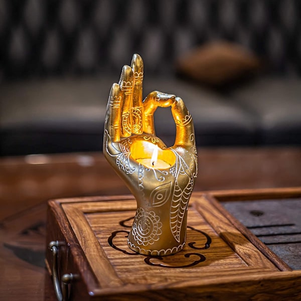 Buddha-yogaljusstake, Mudra-hand-bordsskiva, Tealight-hållare