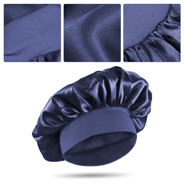 Satin sovmössa - enfärgad och stor blomma frisyr skyddande mössa - mjuk andningsbar band elastisk - 3-pack