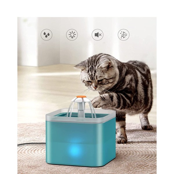 Vattenfontän för katthund med LED, ultratyst automatisk
