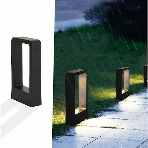 Borne lumineuse LED prise de courant 7W 3000k IP65 Terrasse Eclairage extérieur Lampe de jardin Noir Design blanc chaud Luminaire étanche déco ip65