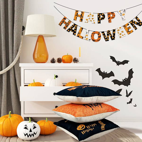 Dekorativa Halloween Kuddfodral för Soffa Säng, Klassiska Halloween Mönster Linne Material, Bred Användning Dekor för Inomhus Utomhus, Bekväma