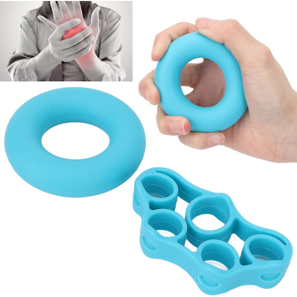 Silikone Fingerøvelsesring Sæt, 40 LB Blå grebsring til daglig