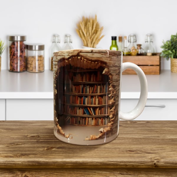 3D Bogreol Kops, Biblioteks Bogreol Kops, Kreativ Rumdesign Multifunktionelle Kopper Sjove Nyhed Unikke Keramiske Kaffe Kopper