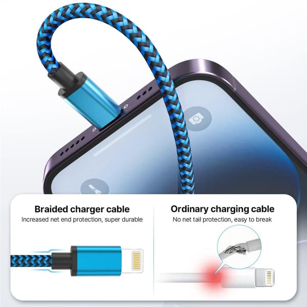 iPhone Laddningskabel 2m 3-Pack, Lång iPhone Laddningskabel, Färgad Flätad USB iPhone Lightning Kabel för Snabb Laddning, Kompatibel