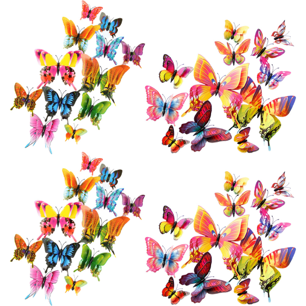 Butterfly Wall Decor 48 STS, DIY Wall Crafts 3D Butterflies Stickers för festdekorationer med magneter