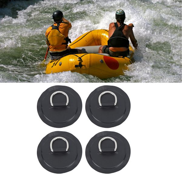4 stk. Sorte D-Ring Patches PVC Rund Form Stærk Rustfrit Stål D-Ring Pude til Båd Flot Paddle Board