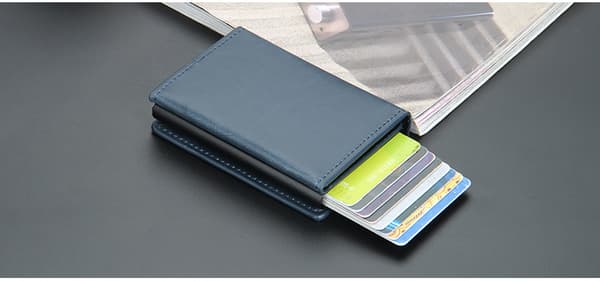 Blå kreditkortholder, RFID-blokerende, ægte læder til mænd