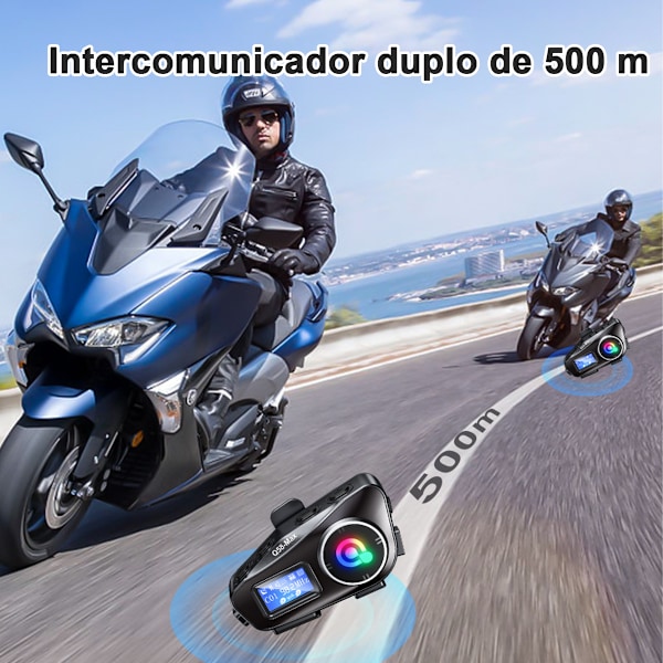 Motorcykelhjälm Bluetooth-headset med intercom, lämplig för 2 personer, maximal räckvidd 500 m, högtalare