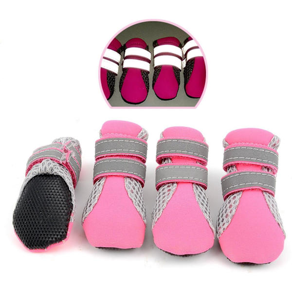 Sommar Anti-Slip Boots för Små Hundar Justerbara Reflekterande Hundskor Valpskor för Tasskydd Mjuk Andningsbar Mesh Röd L