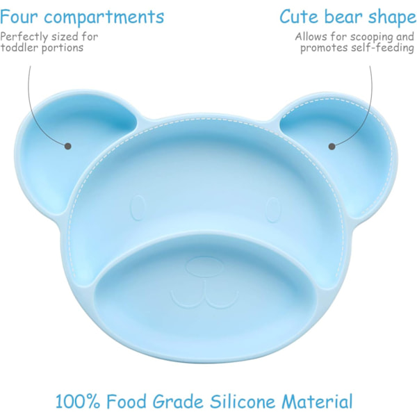 Sugkoppsplatta för baby, halkfri silikon babyplatta sugkopp baby skål silikon bordsartiklar med fack diskmaskin och mikrovågsugn godkänd