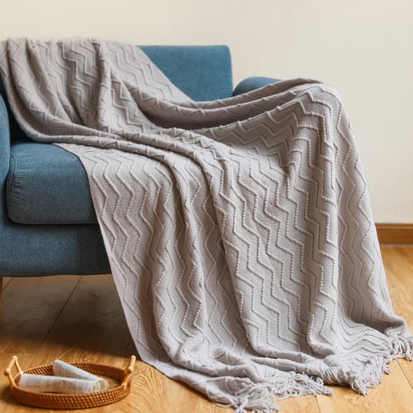 Pledd Teksturert Solid Myk Sofa Dekorativt Strikket Pledd, 127 x 152 cm khaki