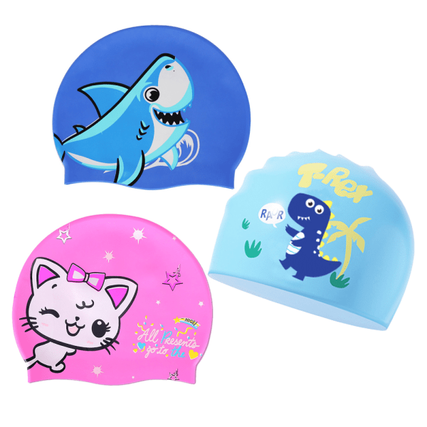 3 pieces of children's silicone swimming cap boys and girls'